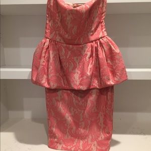 zara pink lace peplum dress